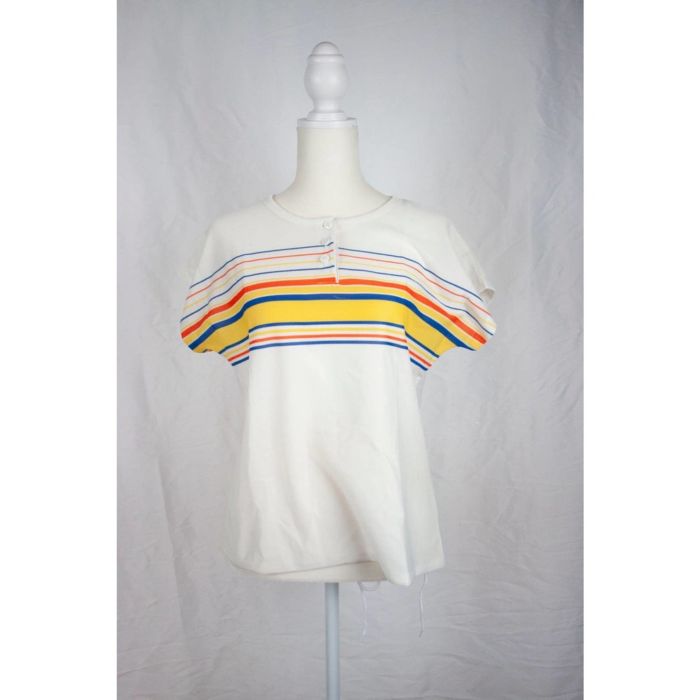 Vintage White Athletic Shirt with Colorful Stripes